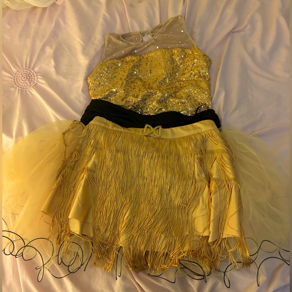 Revolution DanceWear, Girl’s Gold Leotard, Ballet and Jazz Skirt Set; Large